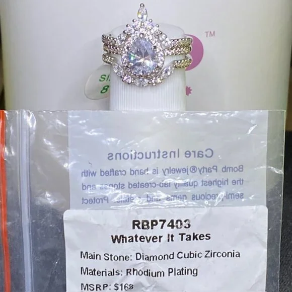 Diamond CZ Pear Shaped Halo Ring RBP7403 Size 8 - Picture 5 of 5